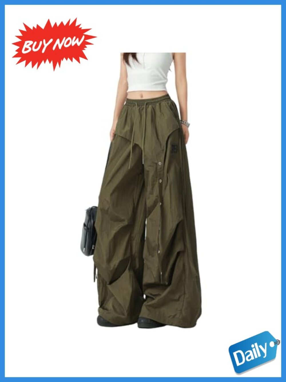 High Waisted Baggy Cargo Pants Quick-Dry Drawstring Y2K Wide Leg